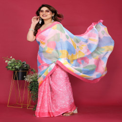 Pastel Bloom Soft Chiffon Printed Saree with Running Blouse